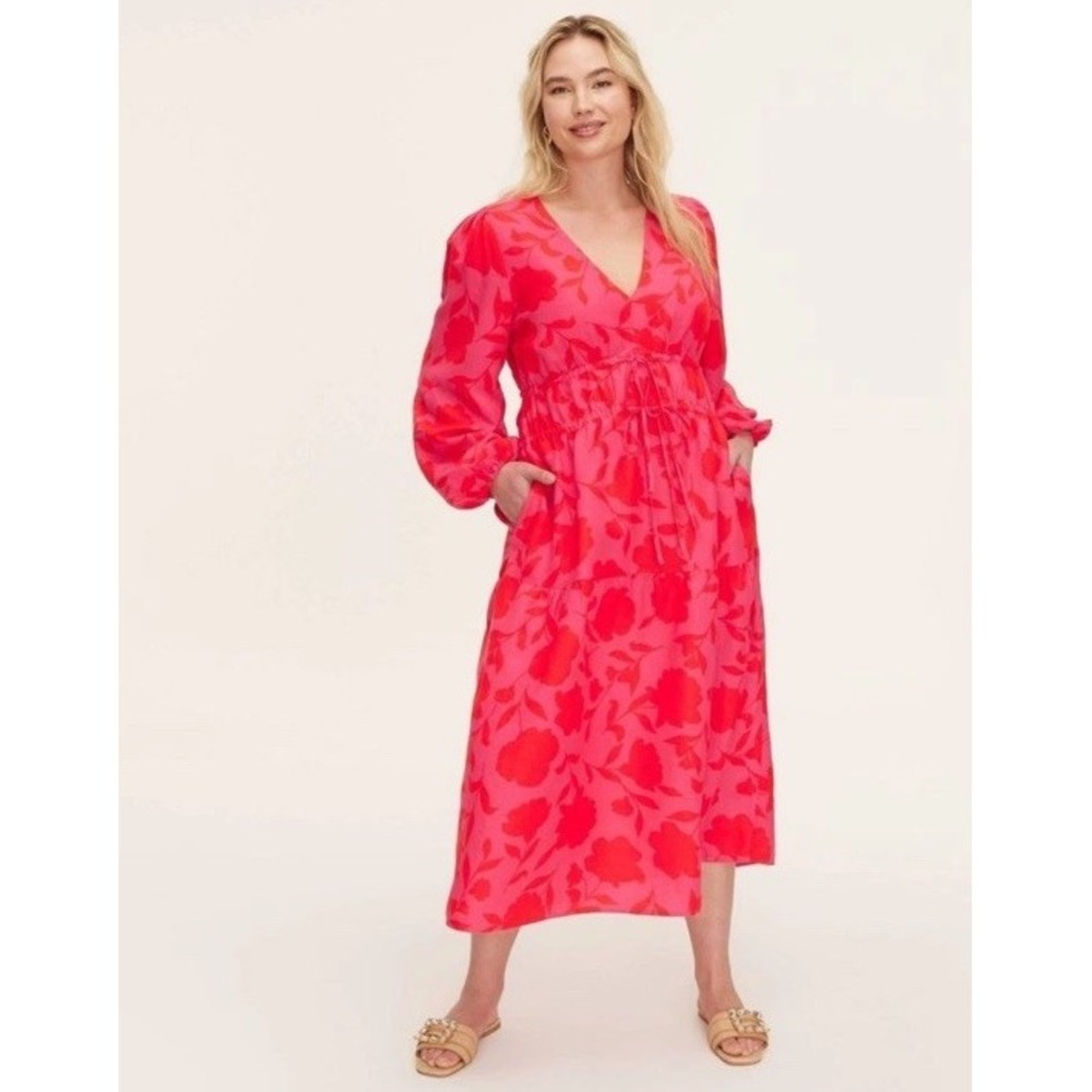 Women's Small Classic Rose Linen Long Sleeve Maxi Dress - kate spade Target NWT